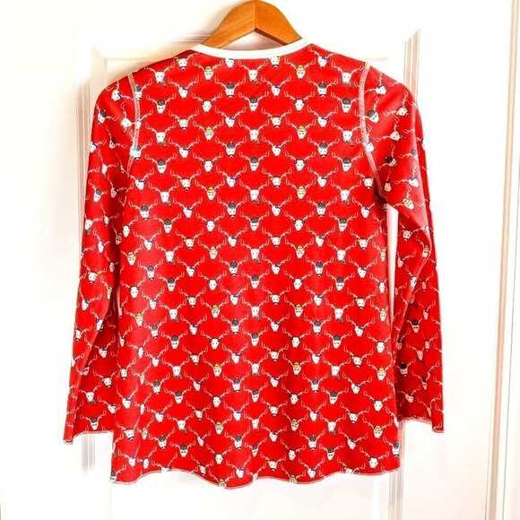 Roller Rabbit X J Crew Red Mustache Reindeer Cotton Pajama Top XS - Picture 2 of 6